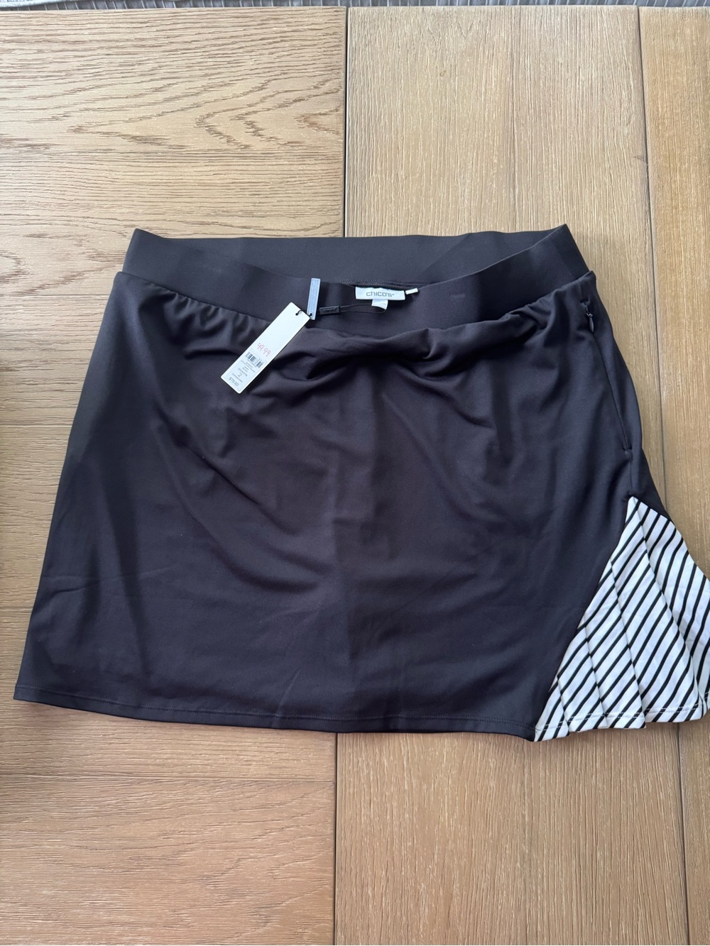 Chico's Black Mini Skort with Black-and-White Striped Panel